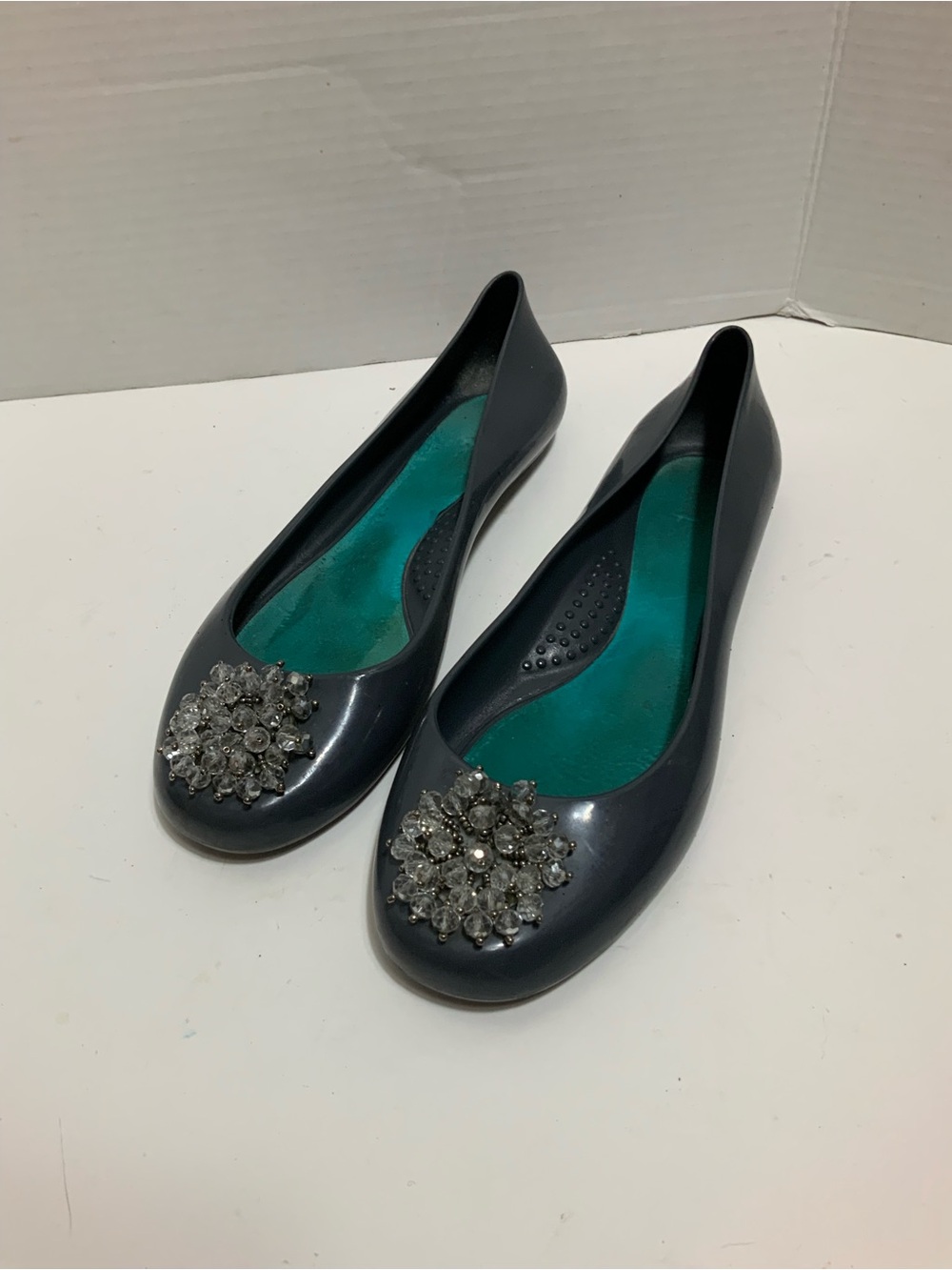Oka B Women Size 10 Gray Crystal Jelly Ballet Flats Slip On Shoes